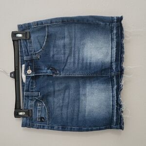 KanCan Blue Mini Skirt with Trendy Frayed Hem